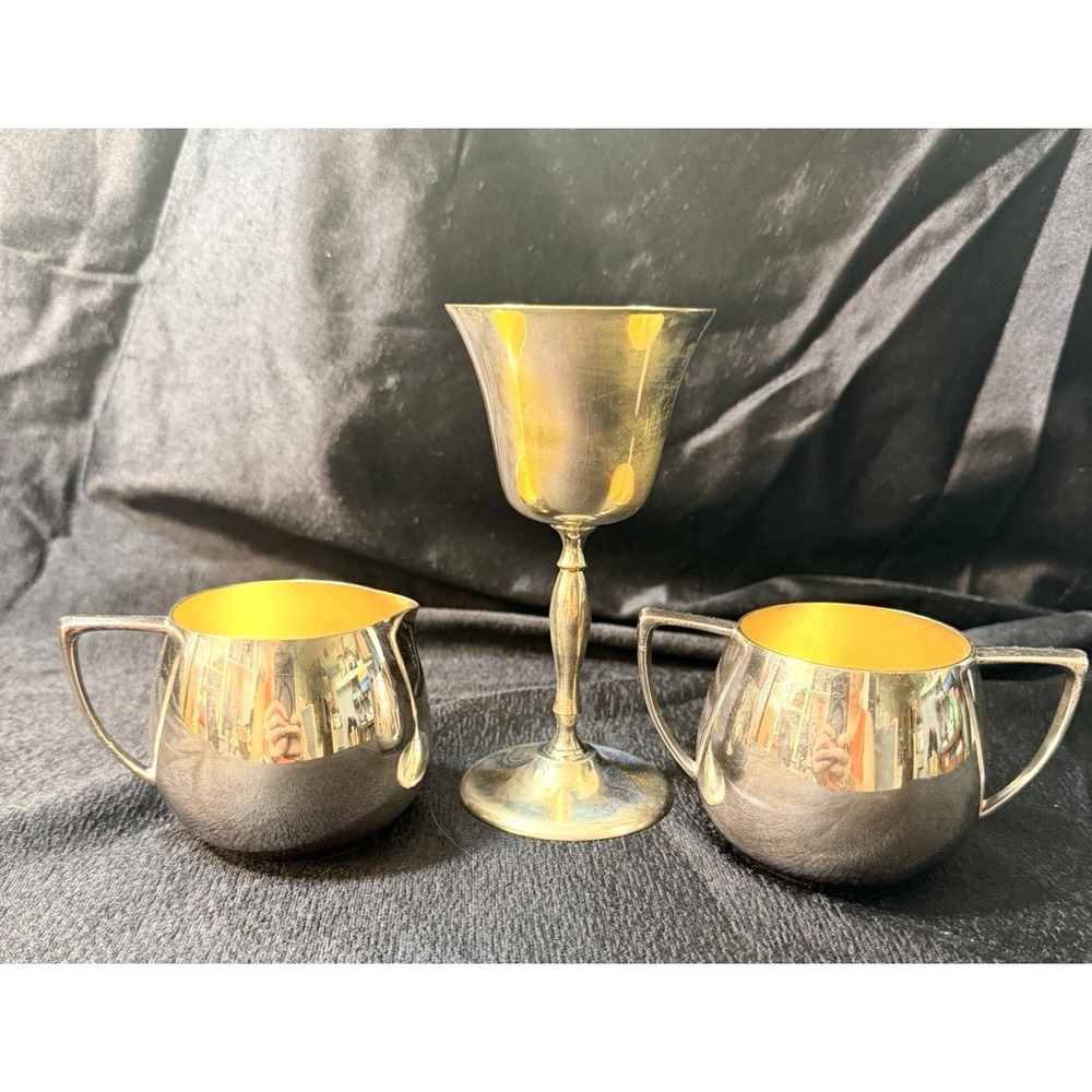 MIXED BRANDS SILVER‎ PLATED CREAM & SUGAR AND GOBLET SEE PICTURES (2823)